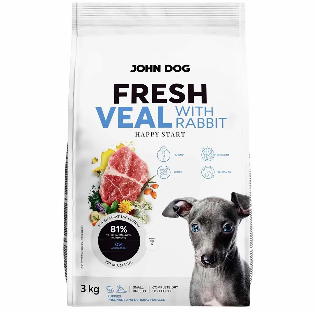 John Dog 3kg Ξηρά Τροφή χωρίς Σιτηρά για Κουτάβια Μικρόσωμων Φυλών με Κουνέλι και Λαγό - Image 1