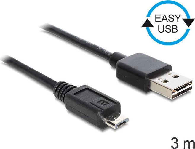 DeLock Regular USB 2.0 to micro USB Cable Μαύρο 3m (83368) - Image 1