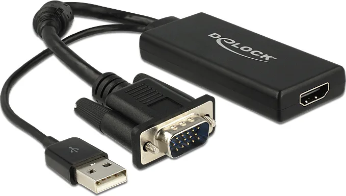 20160725110239_delock_usb_a_vga_male_hdmi_female_62668.jpeg DeLock VGA to HDMI Adapter with Audio black Μετατροπέας USB-A / VGA male σε HDMI female 1τμχ - Image 1