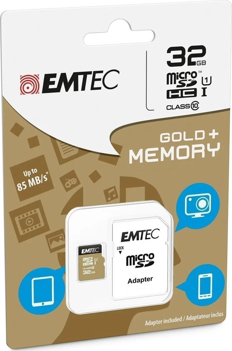 20160907164159_emtec_gold_microsdhc_32gb_u1.jpeg Emtec Gold+ microSDHC 32GB U1 UHS-I 85MB/s με αντάπτορα - Image 1