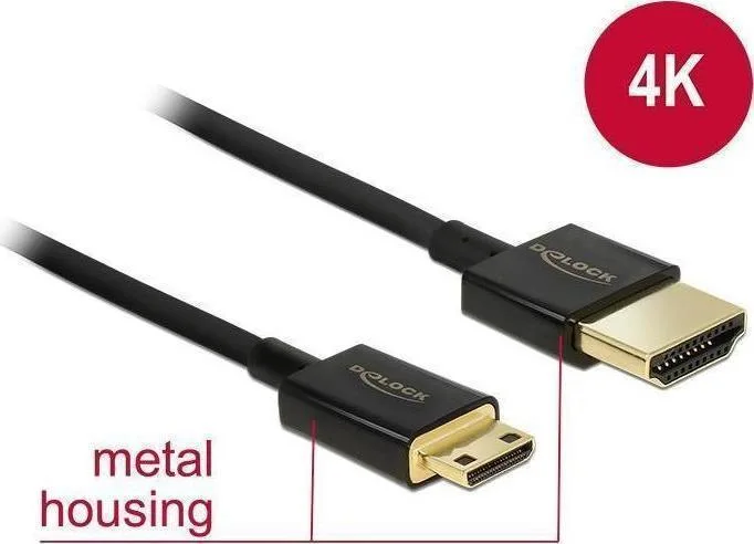 DeLock HDMI 2.0 Premium High Speed 4K 60Hz HDR Cable HDMI male - mini HDMI male 2m Μαύρο 84778 - Image 1