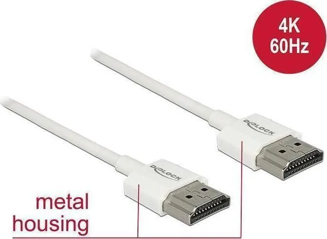 DeLock HDMI 2.0 Premium High Speed 4K 60Hz HDR Cable HDMI male - HDMI male 2m Λευκό 85137 - Image 1