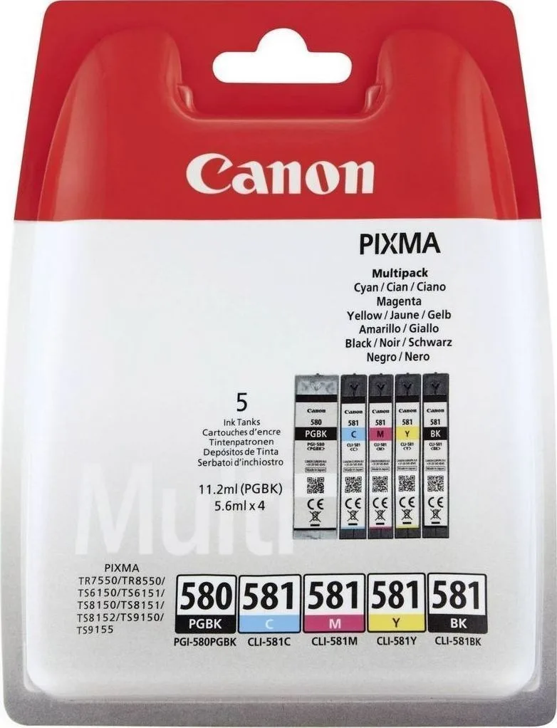 Canon PGI-580/CLI-581 Γνήσιο Πακέτο 5 Μελανιών Εκτυπωτή InkJet Κίτρινο / Κυανό / Ματζέντα / Μαύρο (2078C005) - Image 1