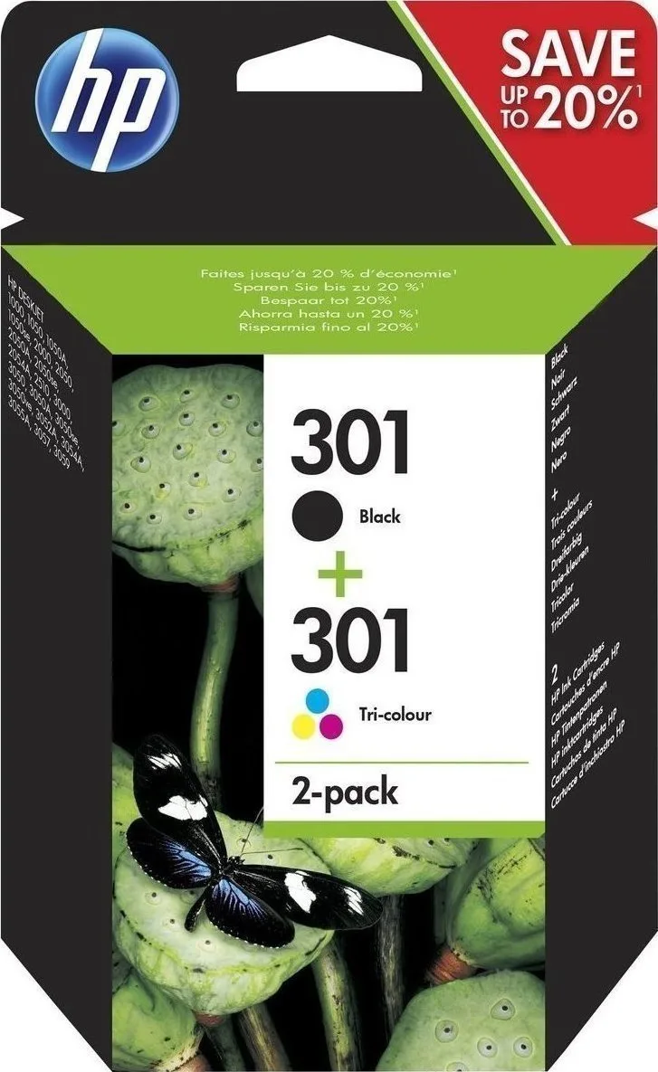 20171013163956_hp_301_black_tri_color_2_pack_n9j72ae.jpeg HP 301 Γνήσιο Πακέτο 2 Μελανιών Εκτυπωτή InkJet Πολλαπλό (Color) / Μαύρο (N9J72AE) - Image 1