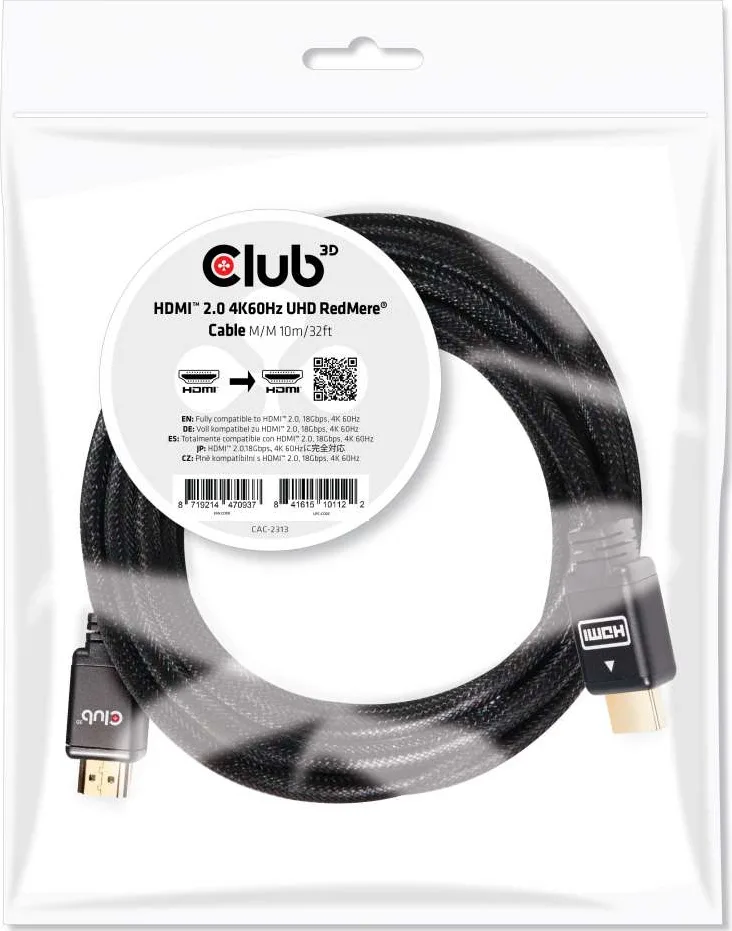 Club3D HDMI 2.0 Premium High Speed 4K 60Hz HDR Braided Cable HDMI male - HDMI male 10m Μαύρο CAC-2313 - Image 1
