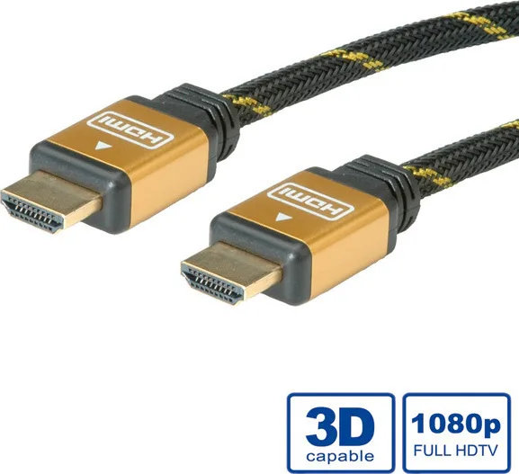 Roline HDMI 1.4 High Speed 1080p 120Hz Braided Cable HDMI male - HDMI male 2m Μαύρο 11.04.5502-20 - Image 1
