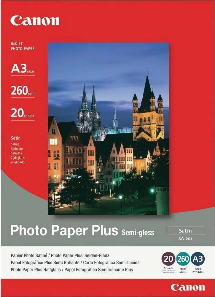 20190521112719_canon_fotografiko_charti_photo_paper_plus_semi_gloss_satin_a3_20_fylla.jpeg Canon SG-201 Φωτογραφικό Χαρτί Plus A3 260gr/m² για Εκτυπωτές Inkjet 20 Φύλλα (1686B026) - Image 1
