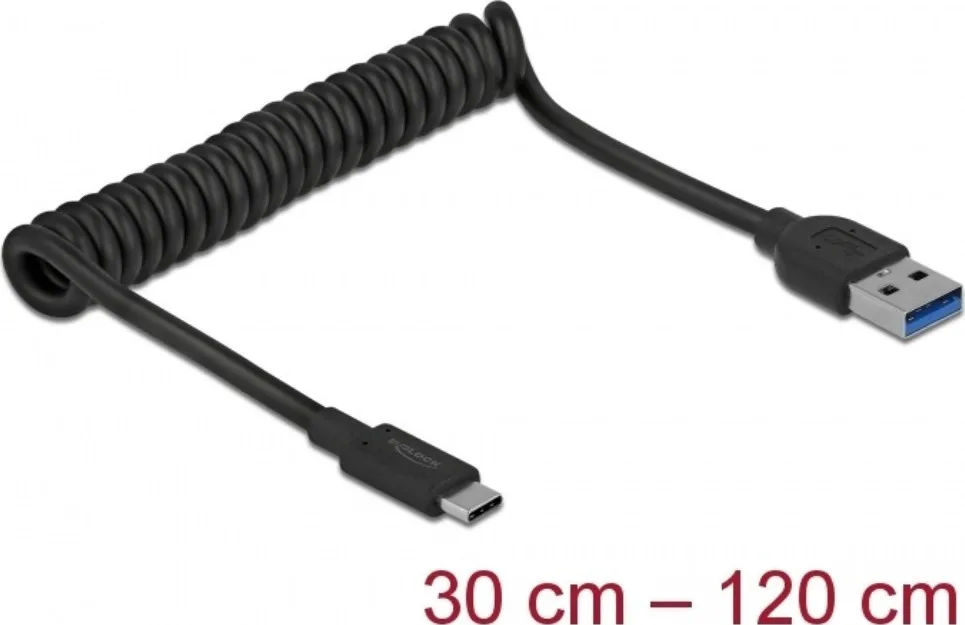 DeLock Spiral USB 3.1 Cable USB-C male - USB-A Μαύρο 1.2m 85349 - Image 1