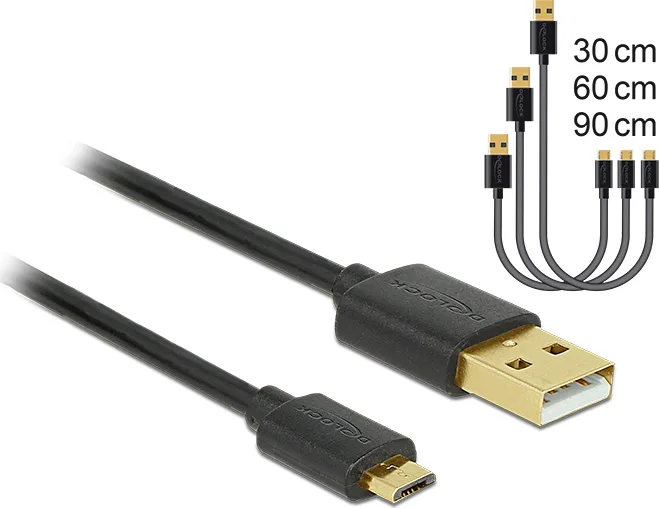 DeLock Regular USB 2.0 to micro USB Cable Μαύρο 0.9m Set (83680) - Image 1