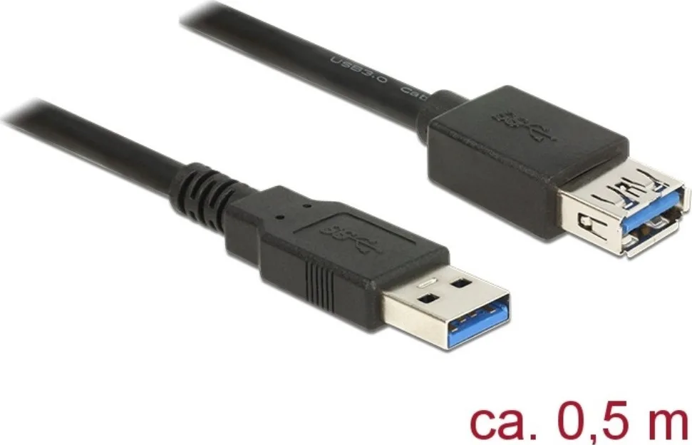 DeLock USB 3.0 Cable USB-A male - USB-A female 0.5m (85053) - Image 1