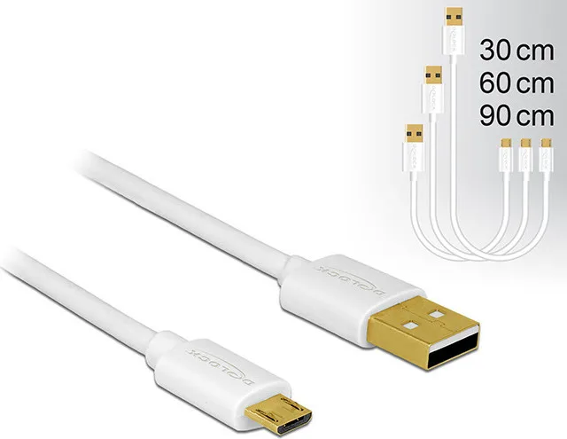 DeLock Regular USB 2.0 to micro USB Cable Λευκό 0.9m 83679 3τμχ - Image 1