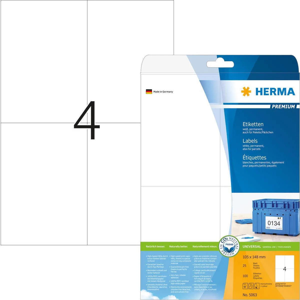 20200424122329_herma_5063_100_etiketes_105x148mm_25_fylla.jpeg Herma 100 Αυτοκόλλητες Ετικέτες Α4 Ορθογώνιες 5063 105x148mm - Image 1