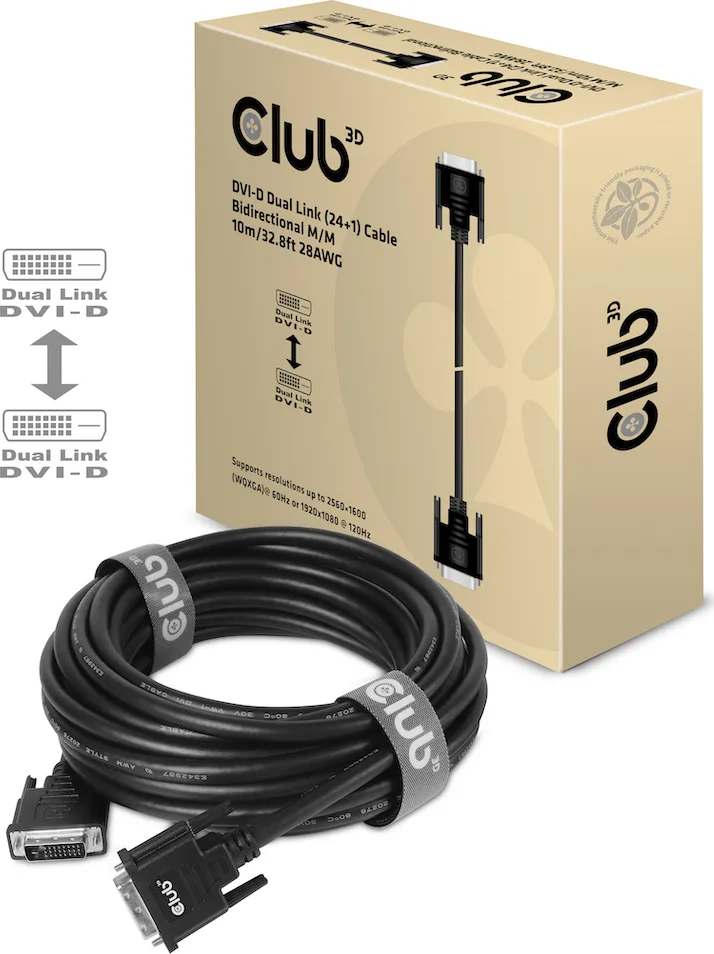 Club3D Cable DVI-D male - DVI-D male 10m (CAC-1220) - Image 1