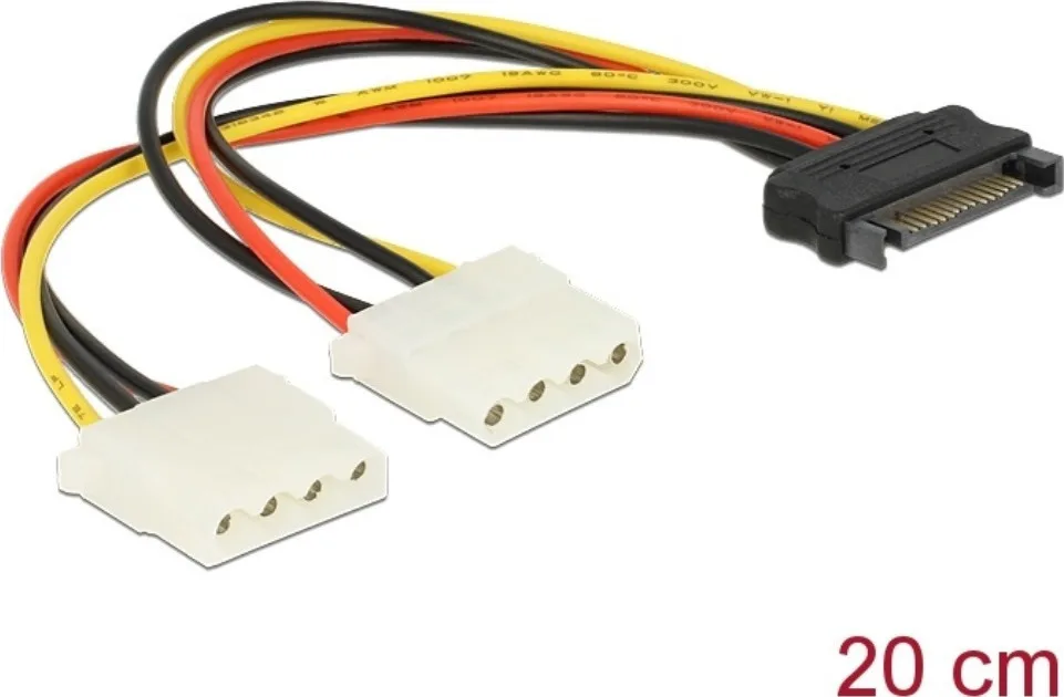20200710113044_delock_15_pin_sata_2x_4_pin_molex_cable_0_2m_65159.jpeg DeLock 15-Pin Sata - 4-Pin Molex Cable 0.2m Πολύχρωμο 65159 - Image 1