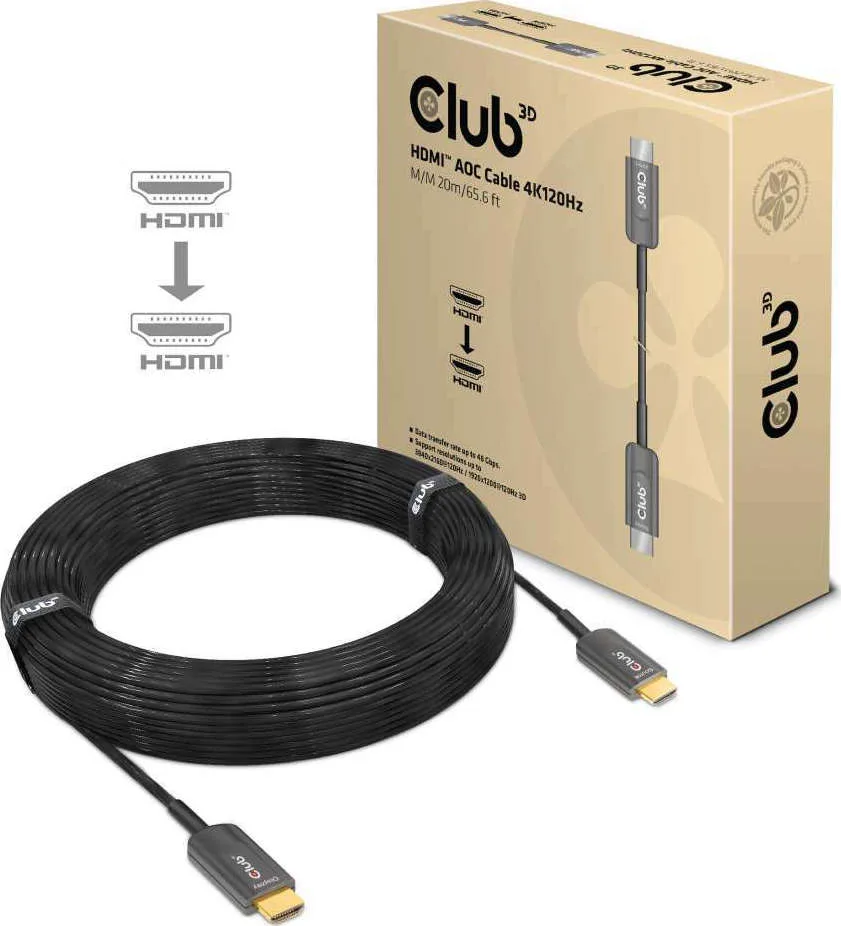 Club3D AOC HDMI 2.1 Ultra High Speed 48Gbps 4K 120Hz HDR VRR Free Angle (180°) Cable HDMI male - HDMI male 20m Μαύρο CAC-1379 - Image 1