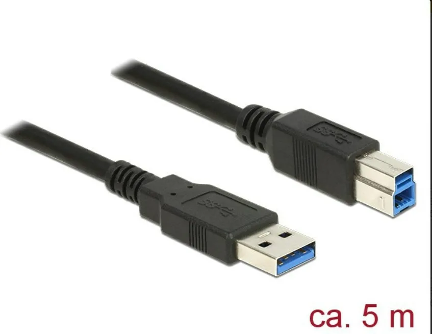 20201204123158_delock_usb_3_0_cable_usb_a_male_usb_b_male_5m_85070.jpeg DeLock USB 3.0 Cable USB-A male - USB-B male 5m (85070) - Image 1