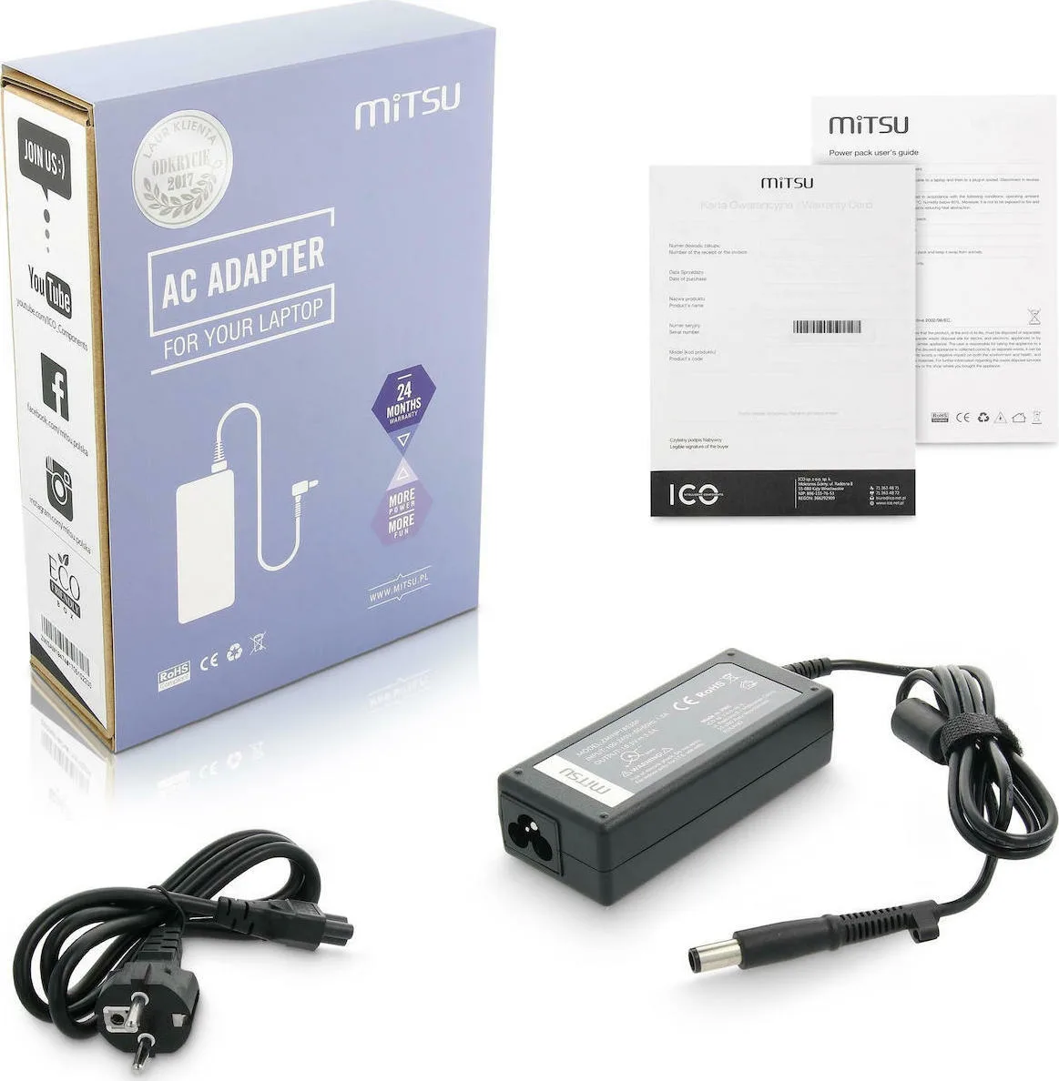 20210122110628_mitsu_ac_adapter_65w_5zm024.jpeg Mitsu Φορτιστής Laptop 65W 18.5V 3.5A για Compaq / HP με Αποσπώμενο Καλώδιο Τροφοδοσίας 5ZM024 - Image 1