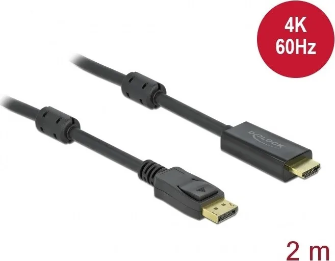20210208150921_delock_cable_displayport_male_hdmi_male_2m_mayro_85956.jpeg DeLock Cable DisplayPort male - HDMI male 2m Μαύρο (85956) - Image 1