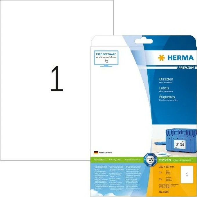 20210209154250_herma_aytokollites_etiketes_a4_5065_210x297mm.jpeg Herma 25 Αυτοκόλλητες Ετικέτες Α4 Ορθογώνιες 5065 210x297mm - Image 1