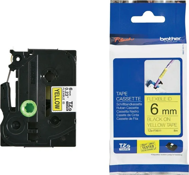 Brother TZE-FX611 Ταινία Ετικετογράφου 8m x 6mm σε Κίτρινο Χρώμα TZE-FX611 - Image 1