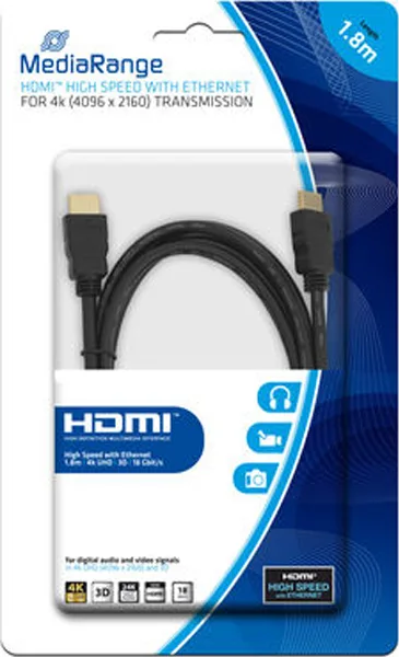 MediaRange HDMI 1.4 High Speed 1080p 120Hz Cable HDMI male - HDMI male 1.8m Μαύρο MRCS156 - Image 1