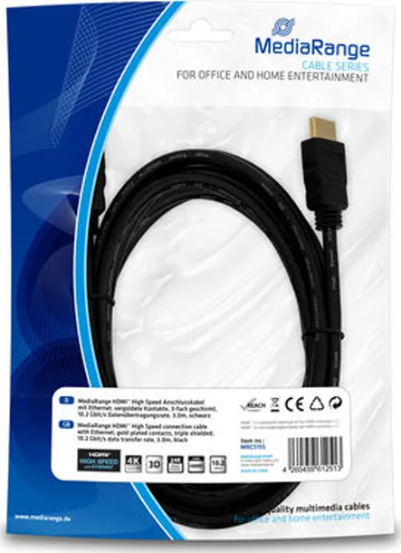 MediaRange HDMI 1.4 High Speed 1080p 120Hz Cable HDMI male - HDMI male 3.0m Μαύρο MRCS155 - Image 1