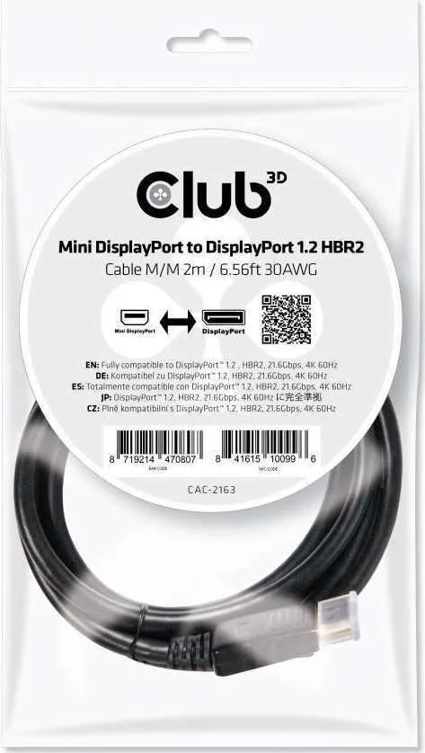 Club3D Cable mini DisplayPort male - DisplayPort male 2m Μαύρο (CAC-2163) - Image 1