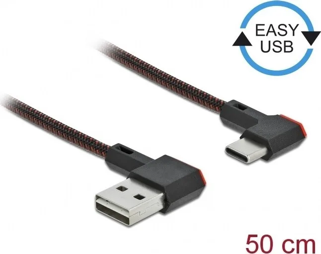 DeLock Angle (90°) / Braided USB 2.0 Cable USB-C male - USB-A Μαύρο 0.5m 85280 - Image 1