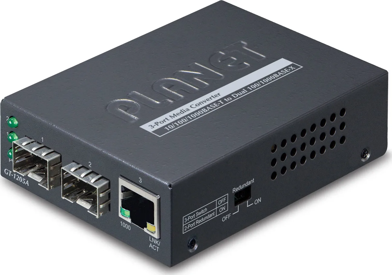 Planet Media Converter 10/100/1000Base-T to Dual 1000Base-X SFP - Image 1