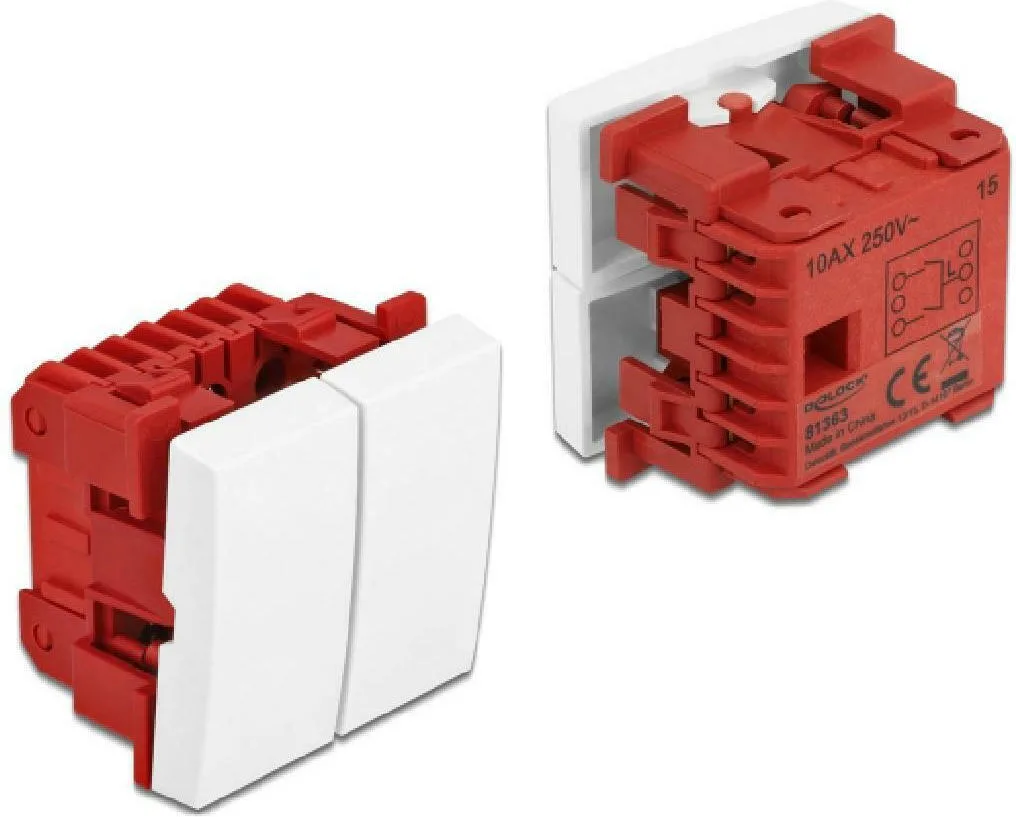 DeLock Easy 45 Χωνευτός Διακόπτης Τοίχου Διπλός χωρίς Πλαίσιο Λευκός 81363 - Image 1