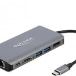 DeLock USB-C Docking Station με HDMI/DisplayPort 4K PD Ethernet και συνδεση 2 Οθονών Ασημί (87683)