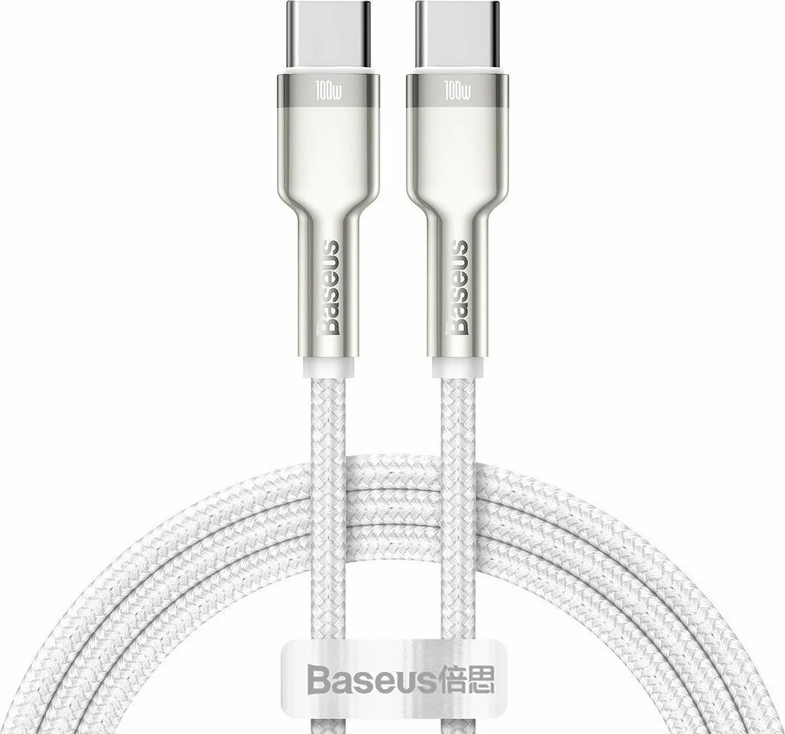 Baseus Cafule Metal Braided USB 2.0 Cable USB-C male - USB-C 100W PD Λευκό 1m CATJK-C02 - Image 1