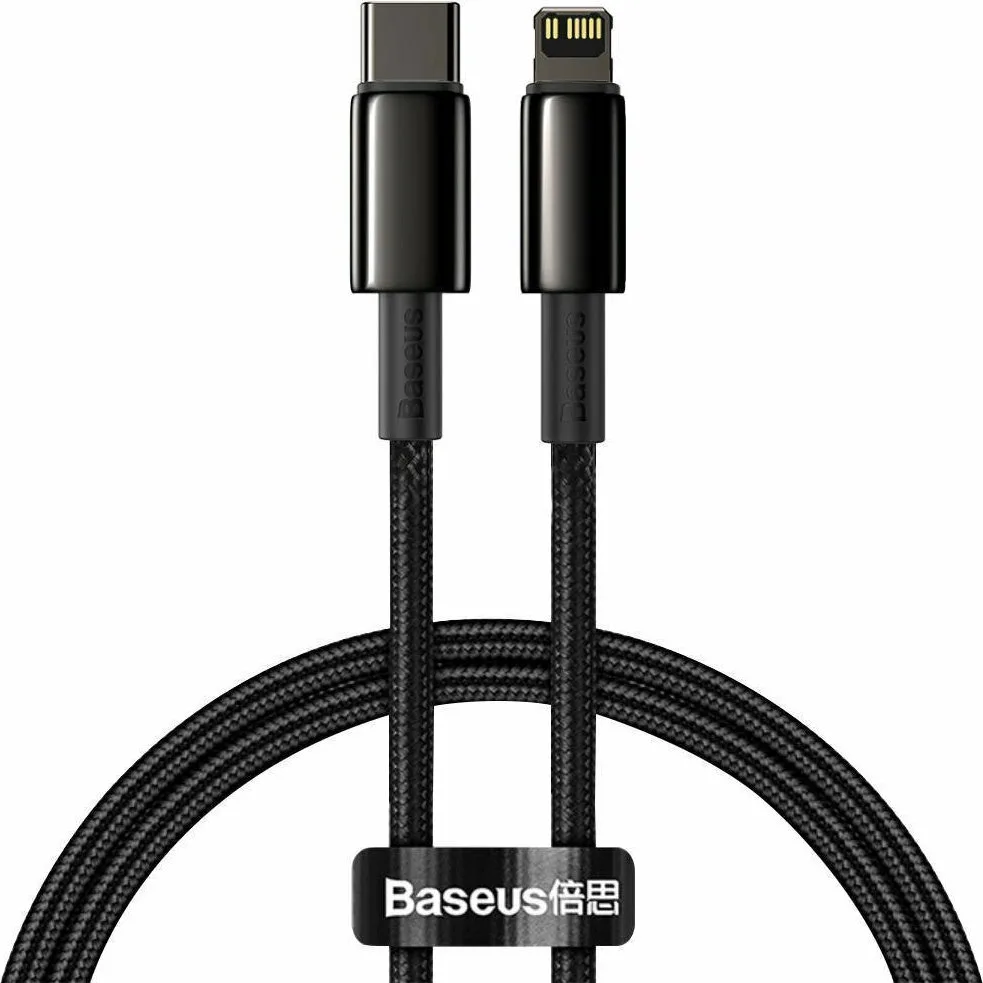 20211105101035_baseus_braided_usb_2_0_cable_usb_c_male_lightning_mayro_1m_catlwj_01.jpeg Baseus Tungsten Gold Braided USB-C to Lightning Cable 20W Μαύρο 1m (CATLWJ-01) - Image 1