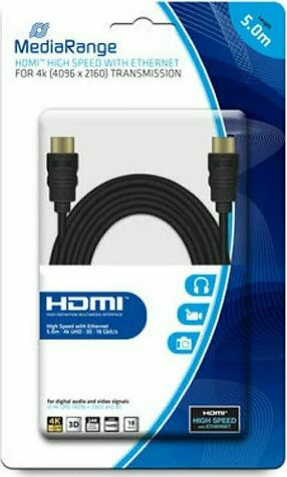 MediaRange High Speed Connection Ethernet HDMI 1.4 High Speed 1080p 120Hz Cable HDMI male - HDMI male 5.0m Μαύρο MRCS158 - Image 1