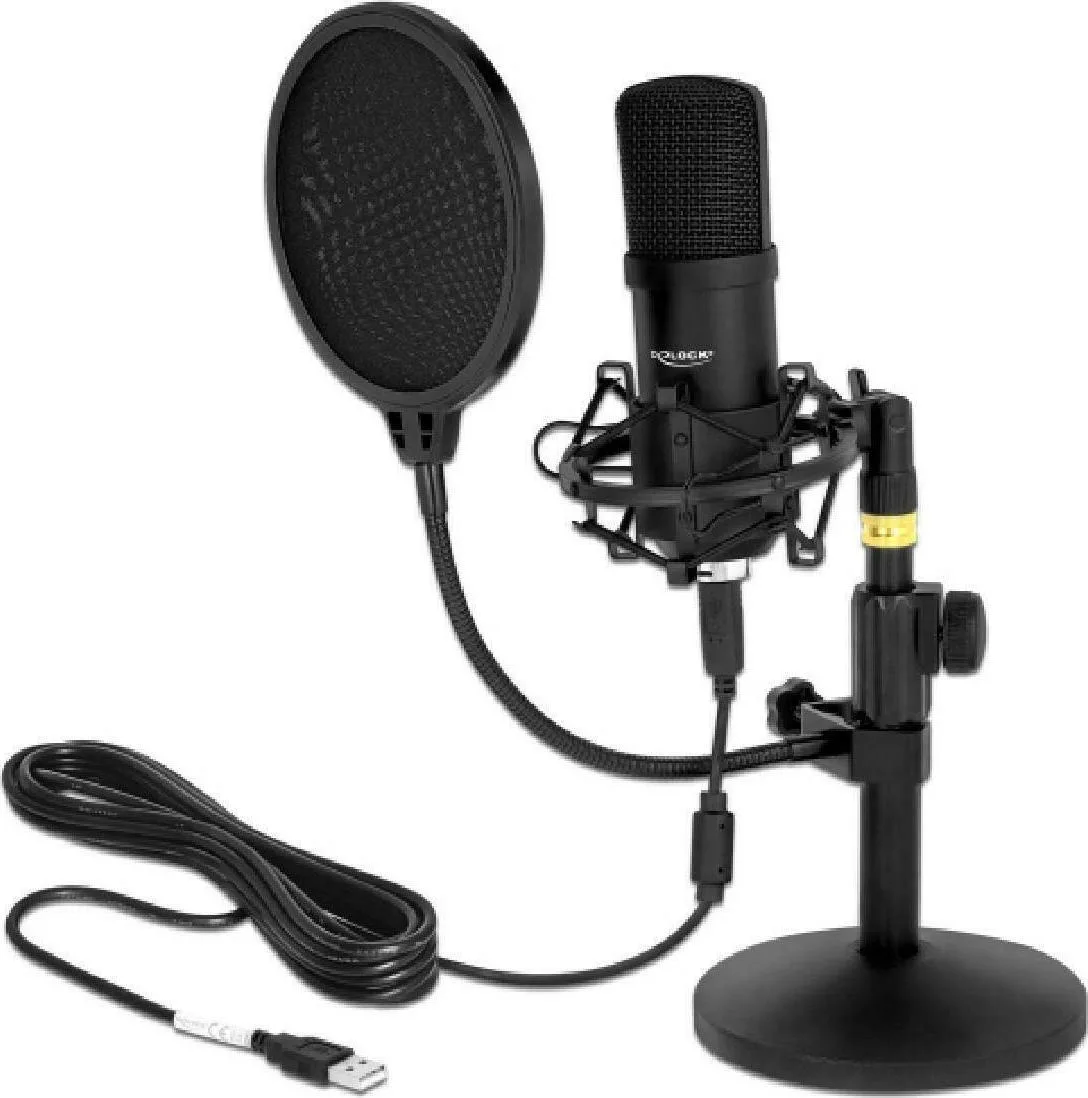 20211124162932_delock_professional_usb_condenser_microphone_set.jpeg DeLock 66300 Σετ Πυκνωτικό Μικρόφωνο USB Επιτραπέζιο για Φωνητικά - Image 1