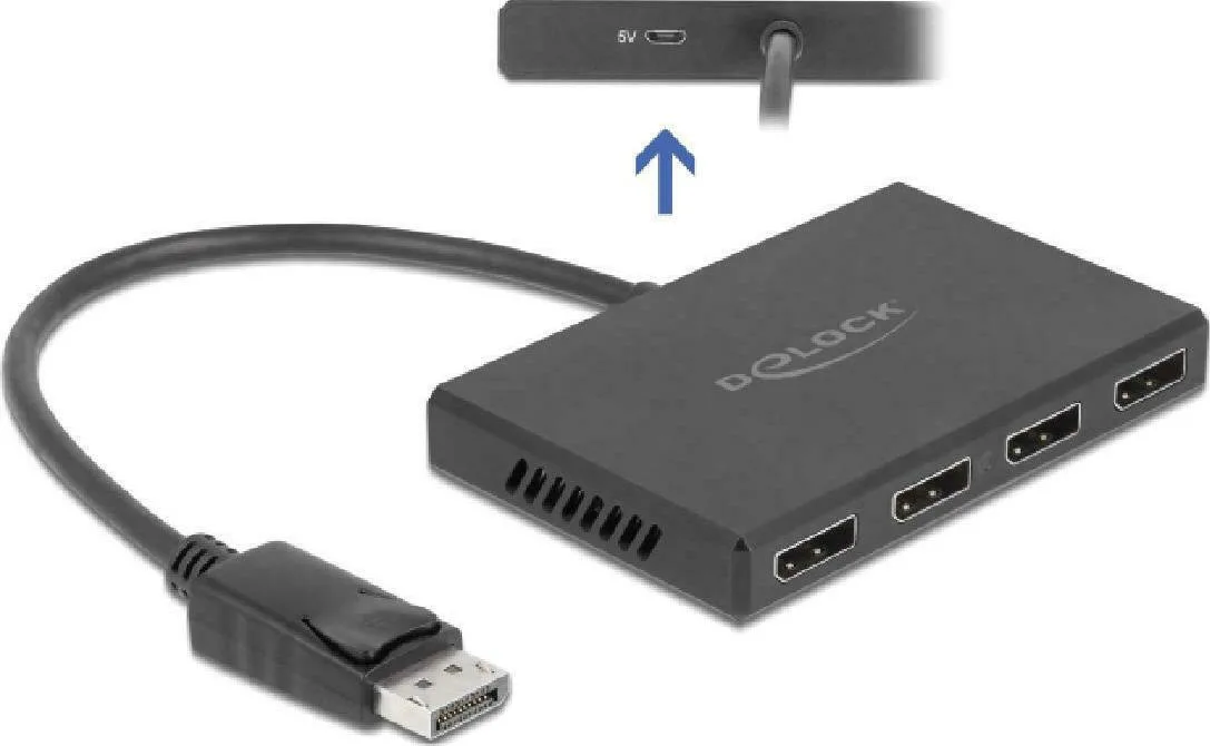 20211124165134_delock_displayport_1_4_diachoristis_1_x_displayport_se_4_x_displayport_exo.jpeg DeLock DisplayPort 1.4 Διαχωριστής 1 x DisplayPort σε 4 x DisplayPort έξω - Image 1
