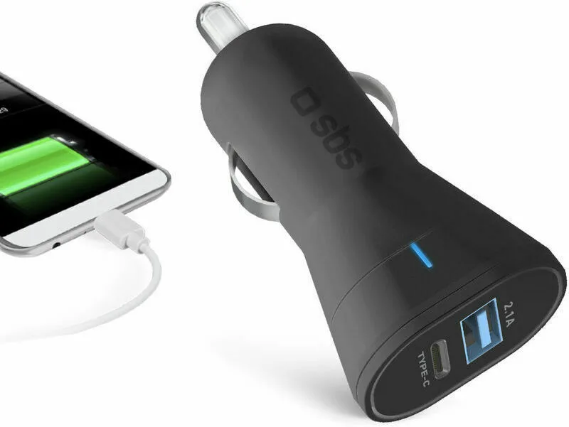 SBS Φορτιστής Αυτοκινήτου 10W με Θύρες: 1xUSB 1xType-C Μαύρο Χρώμα TECRTC1USB2AUL - Image 1