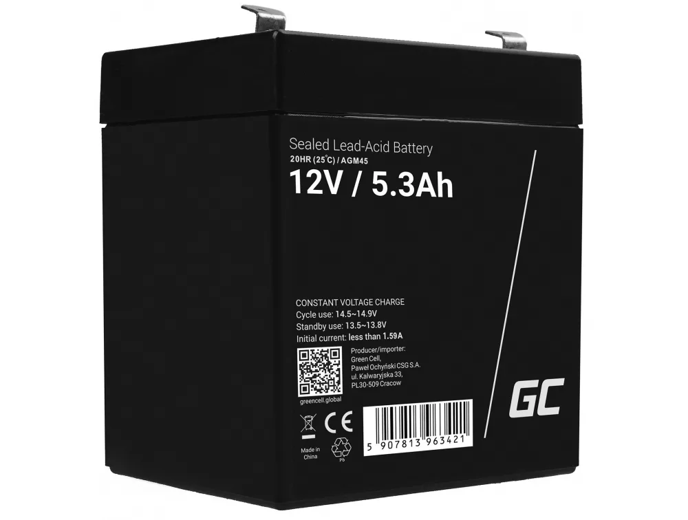 20220111163433_green_cell_mpataria_ups_me_choritikotita_5_3ah_kai_tasi_12v_agm45.jpeg Green Cell Μπαταρία UPS με Χωρητικότητα 5.3Ah και Τάση 12V AGM45 1τμχ - Image 1
