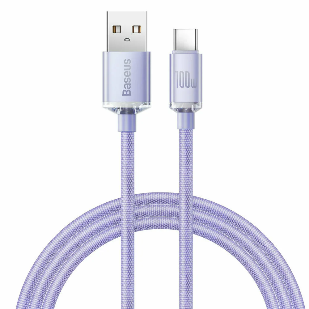 Baseus Crystal Shine Braided USB 2.0 Cable USB-C male - USB-A 100W PD Μωβ 1.2m CAJY000405 - Image 1