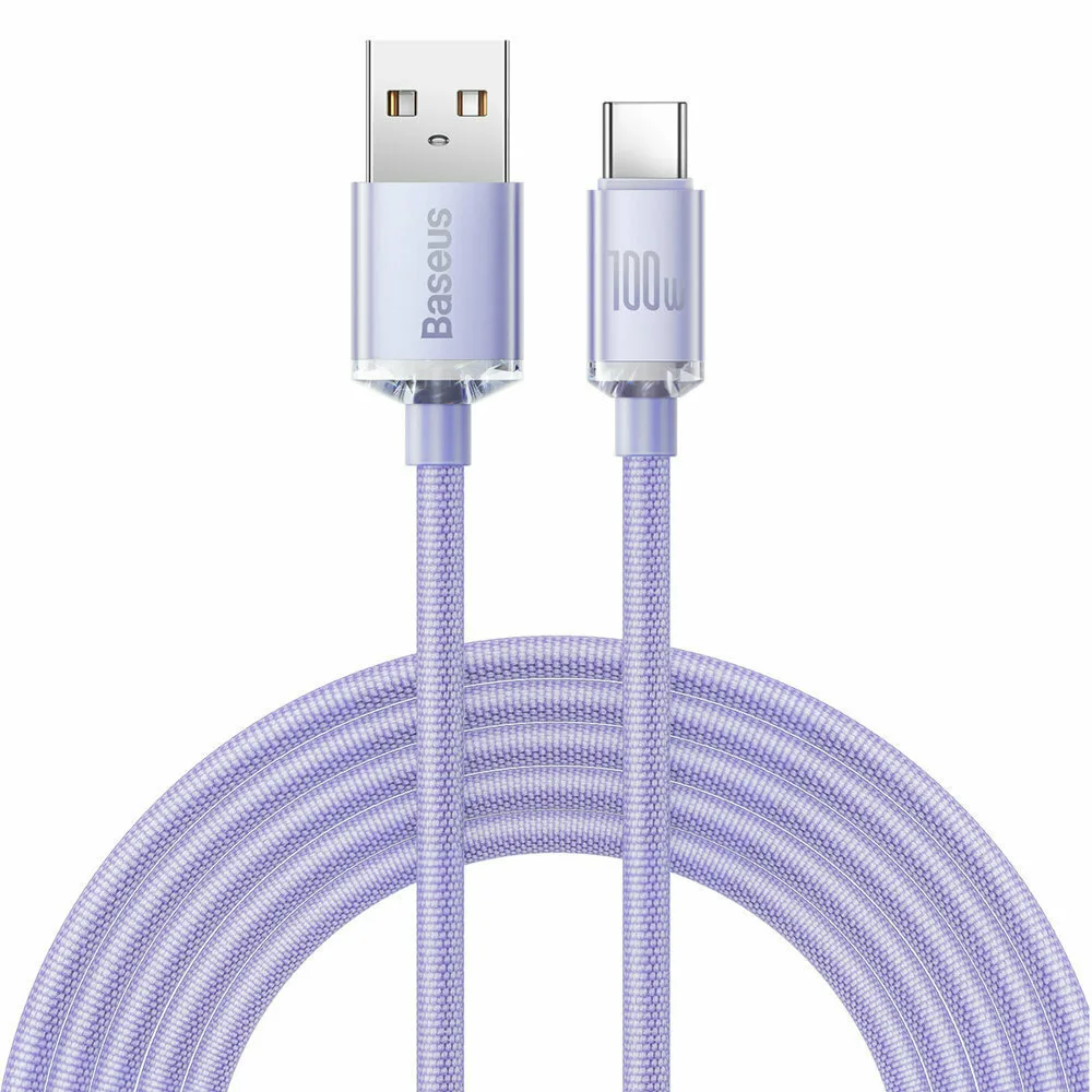 Baseus Crystal Shine Braided USB 2.0 Cable USB-C male - USB-A 100W PD Μωβ 2m CAJY000505 - Image 1