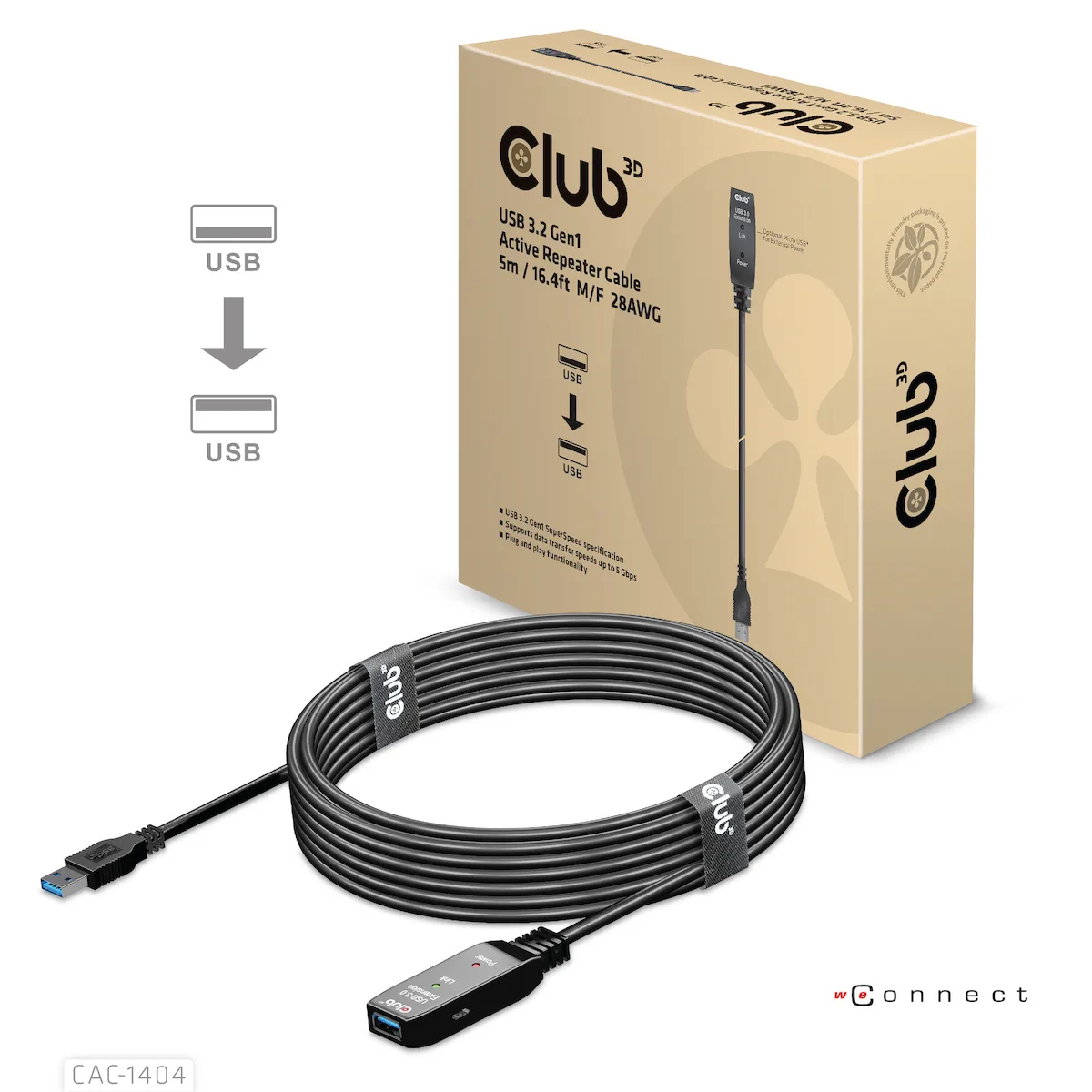 Club3D USB 3.1 Cable USB-A male - USB-A female Μαύρο 5m (CAC-1404) - Image 1