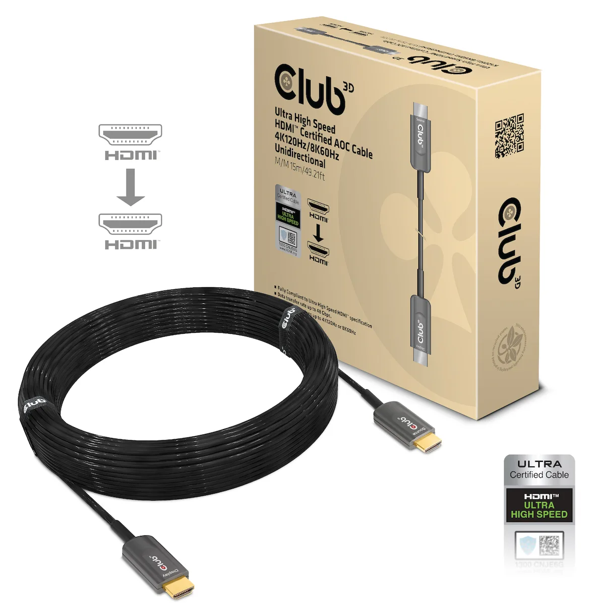 Club3D HDMI 2.1 Ultra High Speed 48Gbps 4K 120Hz HDR VRR Cable HDMI male - HDMI male 15m Μαύρο CAC-1377 - Image 1