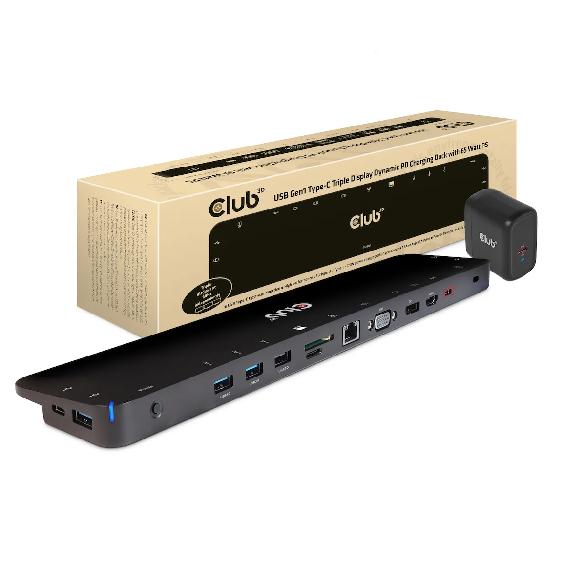 Club3D USB-C Docking Station με HDMI/DisplayPort 4K PD Ethernet και συνδεση 3 Οθονών Μαύρο (CSV-1564) - Image 1