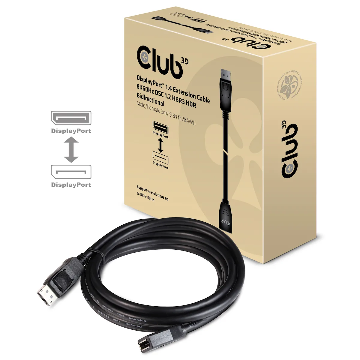 Club3D Cable DisplayPort male - DisplayPort female 3m Μαύρο (CAC-1023) - Image 1