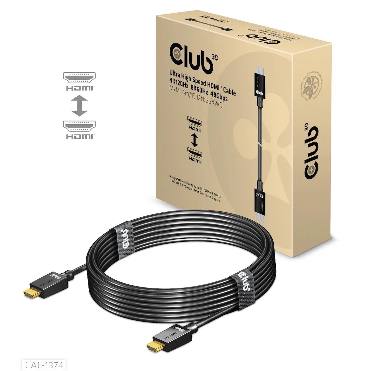 Club3D HDMI 2.1 Ultra High Speed 48Gbps 4K 120Hz HDR VRR Cable HDMI male - HDMI male 4m Μαύρο CAC-1374 - Image 1