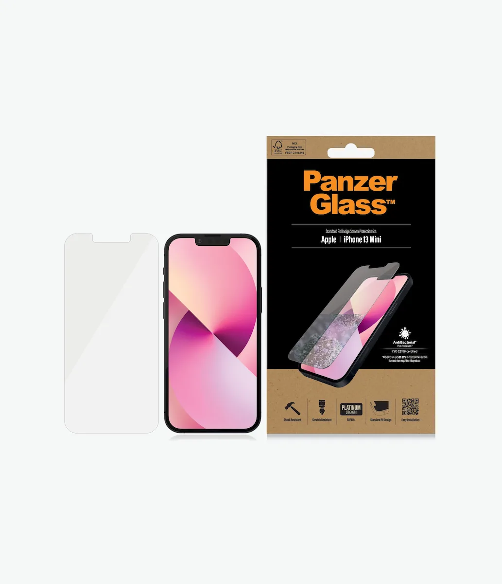 PanzerGlass Standard Super+ Antibacterial Antibacterial Full Face Tempered Glass (iPhone 13 mini) 2741 - Image 1