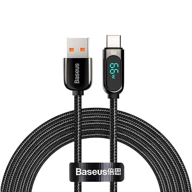 Baseus Display Braided USB 2.0 Cable USB-C male - USB-A 66W Μαύρο 1m CASX020001 - Image 1