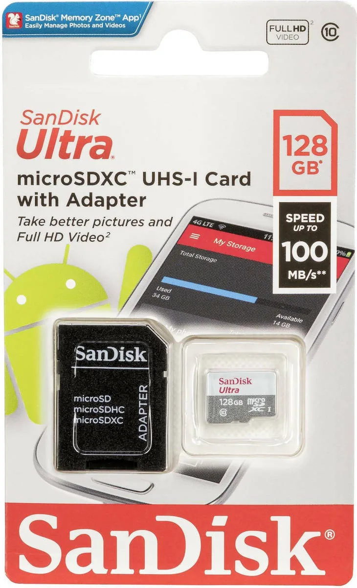 Sandisk Ultra microSDXC 128GB U1 A1 UHS-I 100MB/s με αντάπτορα - Image 1