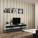 Έπιπλο Τηλεόρασης Vigo New με Φωτισμό LED White / Black Gloss Μ180xΠ30xΥ40cm