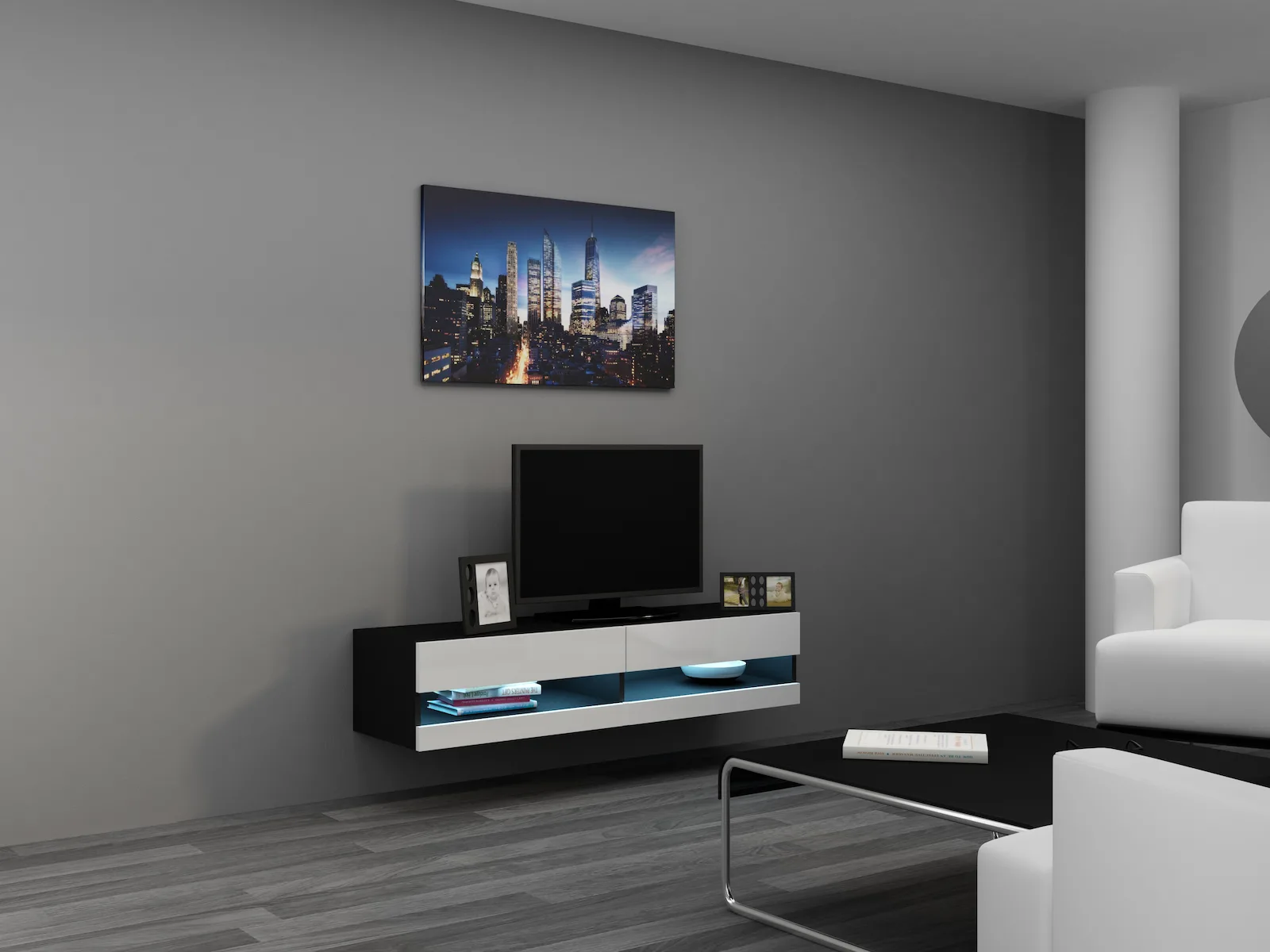 Έπιπλο Τηλεόρασης Vigo New με Φωτισμό LED Black / White Gloss Μ140xΠ30xΥ40cm - Image 1